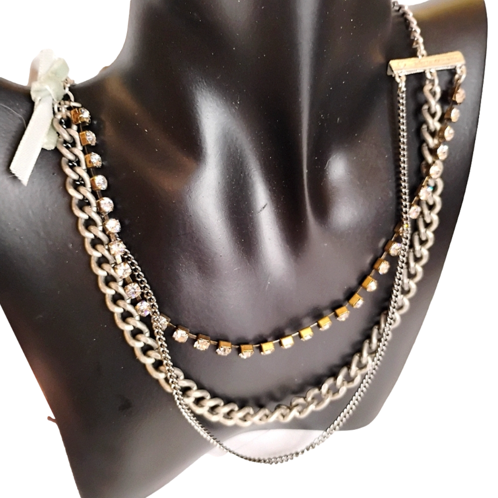 NWT Aeropostale Silver Tone Layered Chain and Crystal Necklace